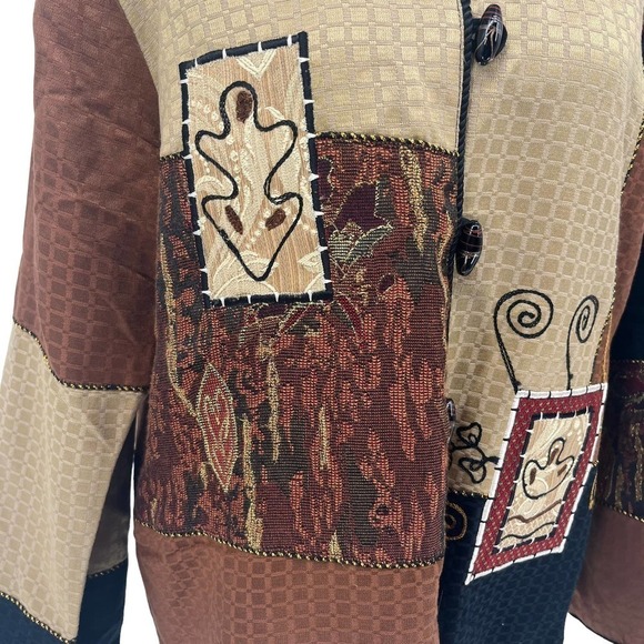 Vintage 80’s Indigo Moon Jacket Brown Patchwork Metallic Large - Picture 5 of 8